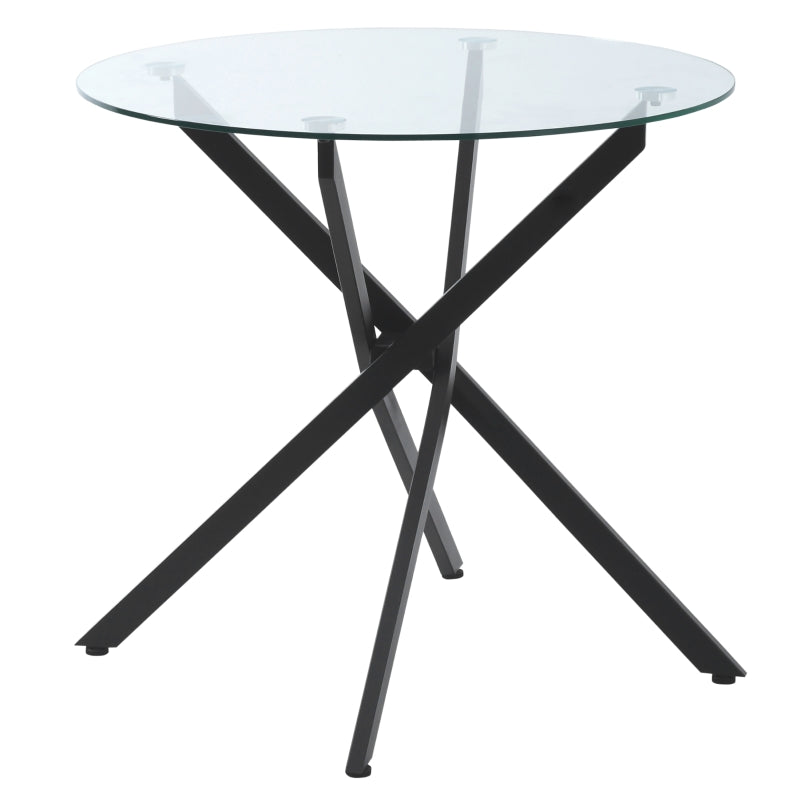 HOMCOM Mesa de Sala de Jantar Redonda com Bancada de Cristal Temperado Transparente Ø80x75cm Preto