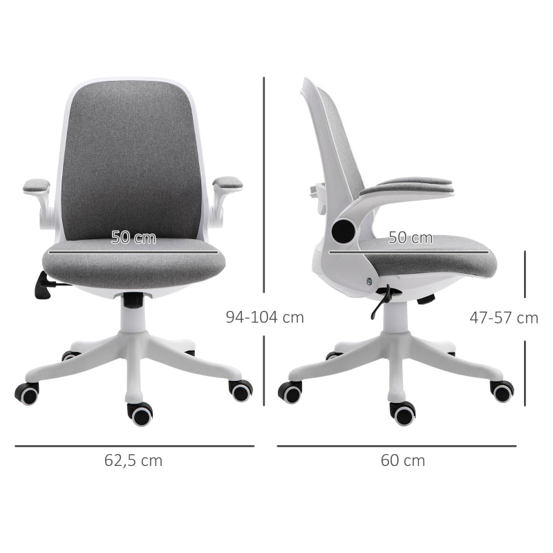 Vinsetto Cadeira de Escritório Giratória Função de Inclinação Altura Ajustável Ergonômica com Apoio de Braço Elevavel Carga 120 kg 62,5x60x94-104cm Cinza