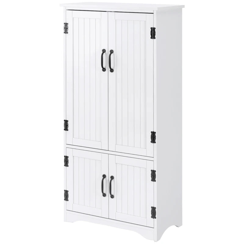 HOMCOM Armário de Cozinha Alto Móvel Auxiliar com 4 Portas e Prateleiras Ajustáveis 60x30x123 cm Branco