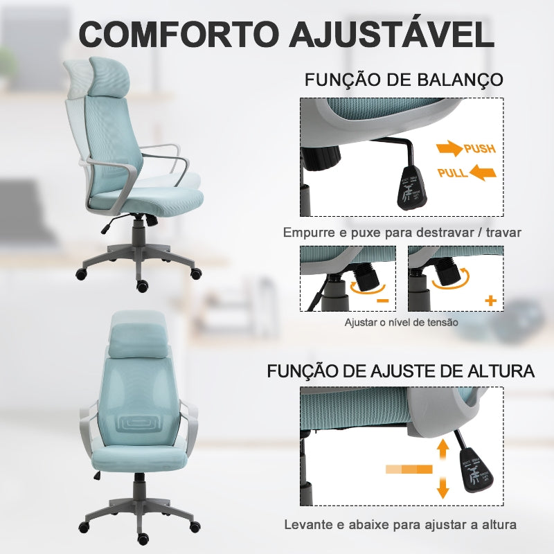 Vinsetto Cadeira de escritório ergonômica Altura ajustável 64x58x116-126 cm Azul