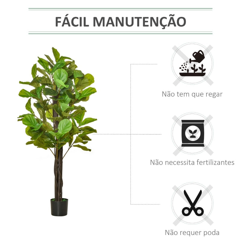 HOMCOM Planta Artificial Figueira no Vaso 155cm de Altura com 114 Folhas Planta Artificial para Interior Decoração para Casa Sala de Estar Dormitório Verde