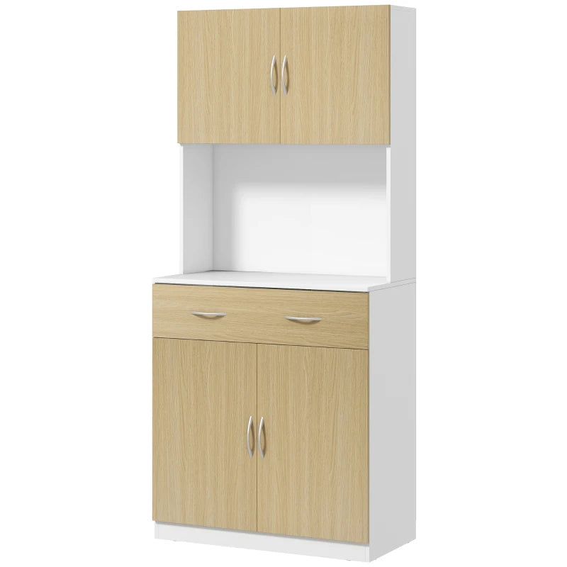 HOMCOM Armário de Cozinha com Gaveta 4 Portas e Prateleiras Interiores Ajustável em Altura Móvel 80x40x180 cm Madeira e Branco