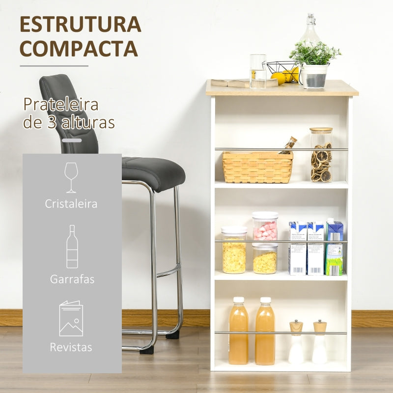 HOMCOM Mesa de Bar de Bistrô com 3 Prateleiras com Suporte Estilo Moderno para Cozinha e Sala de Jantar 112x57x106 cm Branco