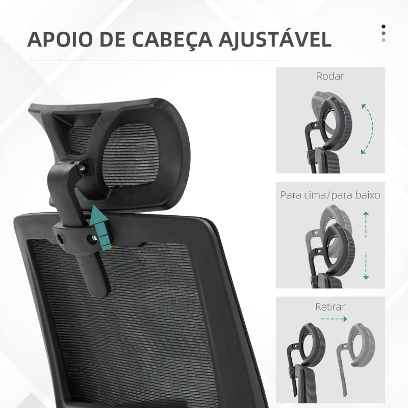 Vinsetto Cadeira de Escritório de Malha Cadeira de Escritório Giratória com Altura e Apoio para a Cabeça Ajustáveis 58x61x102-119 cm Preto