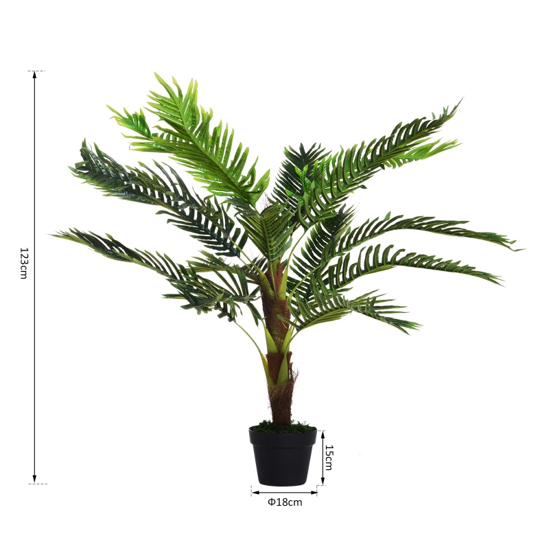 Outsunny Planta Artificial Cycas Artificial 123cm com bastões naturais Árvore decorativa da planta Sintético com vaso de flores