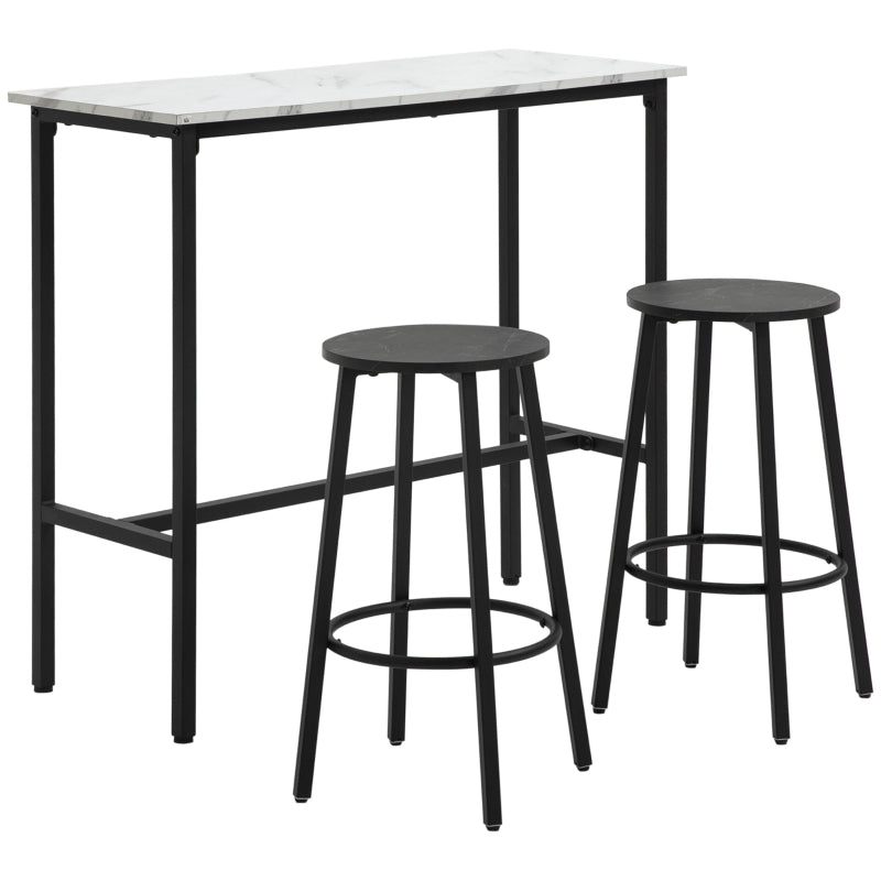 HOMCOM Conjunto de Mesa Alta com 2 Bancos Redondos com Estrutura de Aço Estilo Moderno para Cozinha Sala de Estar Branco e Preto