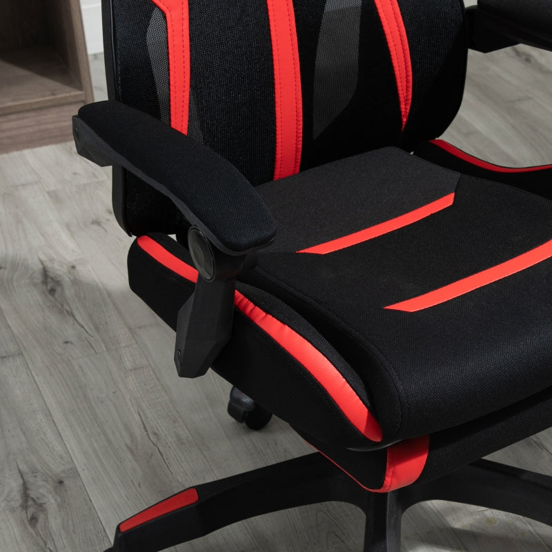 Vinsetto Cadeira de Gaming com Apoio para os Pés Retrátil Cadeira de Escritório Reclinável com Apoio para a Cabeça e Altura Ajustável 65x65x119-129cm Preto e Vermelho