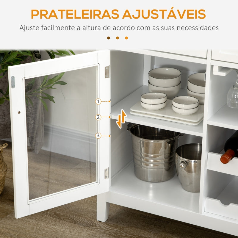 HOMCOM Aparador de Cozinha com 2 Portas de Vidro Suporte para 6 Garrafas e Suporte para 15 Taças Móvel Buffet 120x40x87cm Branco