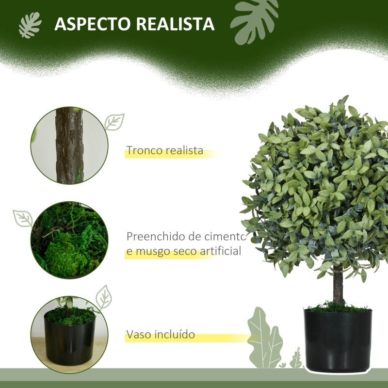 HOMCOM Conjunto de 2 Árvores de Chá Artificial 55 cm Planta Artificial com 343 Folhas Musgo e Vaso Planta Artificial Decorativa Verde