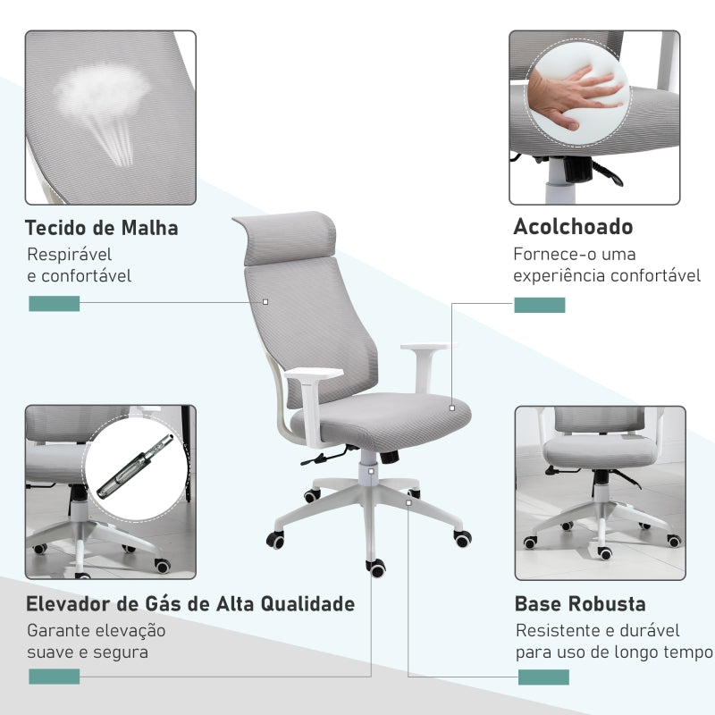 Vinsetto Cadeira ergonômica giratória altura ajustável e reclinável até 120º posição de bloqueio 64x61x120,9-128,9 cm Cinza