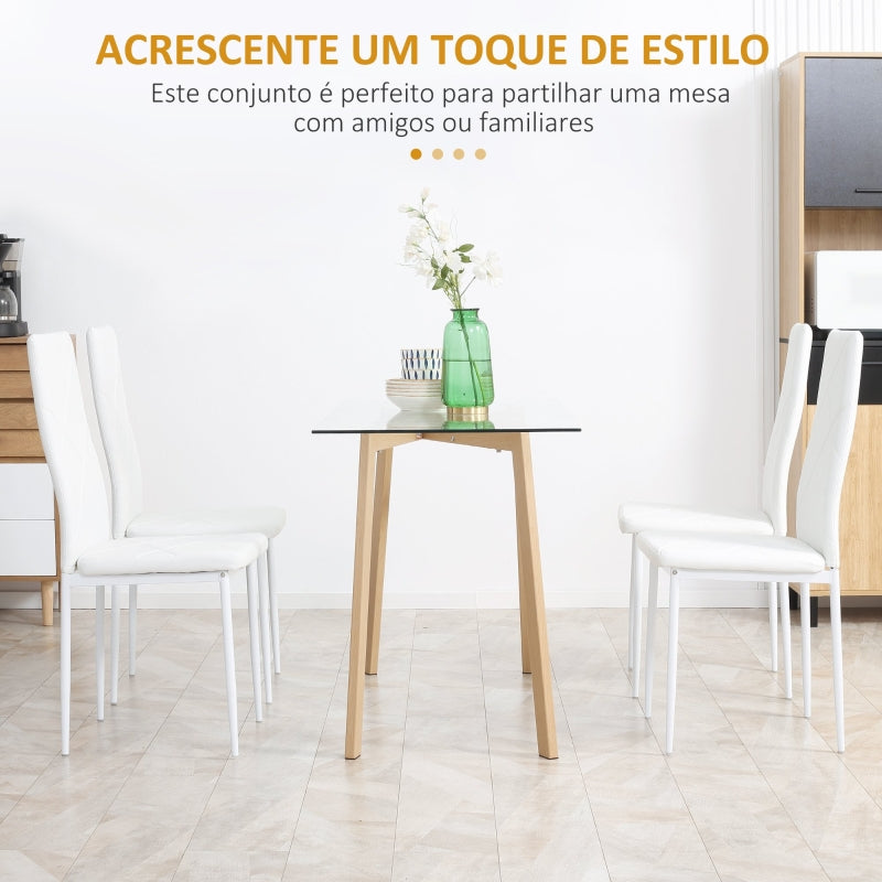 HOMCOM Conjunto de 4 Cadeiras de Sala de Jantar Estofadas em Couro Sintético com Encosto Alto e Pés de Aço 41x50x97cm Branco