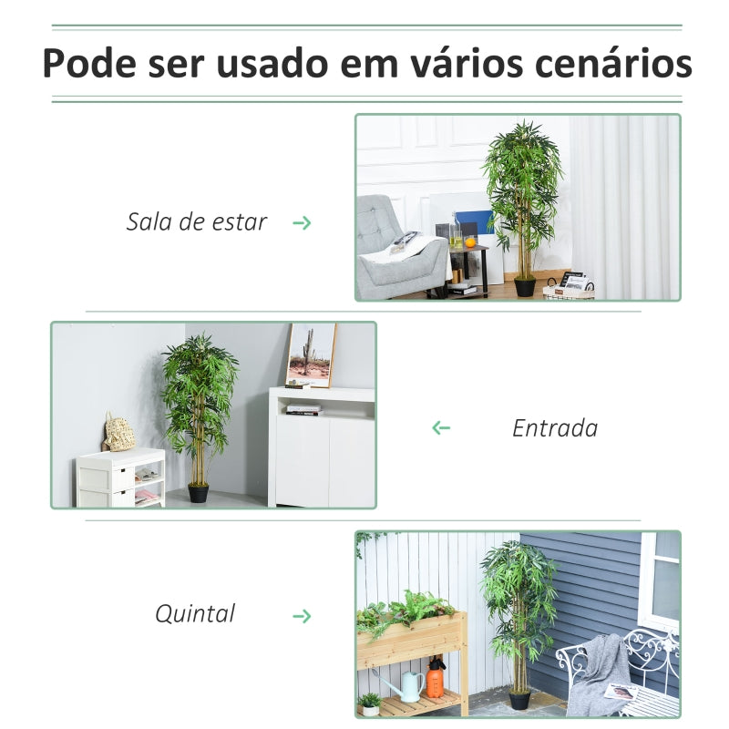 Outsunny Bambu Artificial 150cm com Vaso Decorativo Planta Sintética Realística Ø18x150 cm Verde