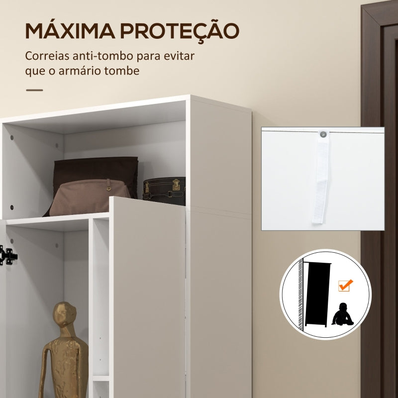 HOMCOM Armário Multiuso com 2 Portas Compartimento Aberto e Prateleira Ajustável para Cozinha Lavandaria 70x35x188 cm Branco