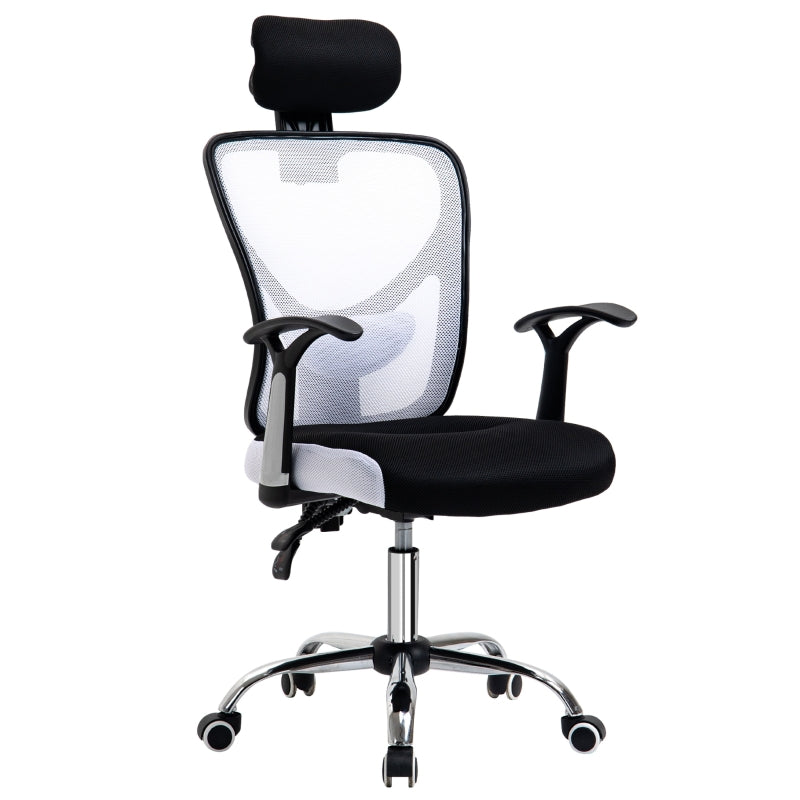 Vinsetto Cadeira de Escritório Ergonômica Cadeira de Escritório Giratória com Altura Ajustável Função Reclinável Apoio para a Cabeça e Suporte Lombar 65x67x108-118cm Branco