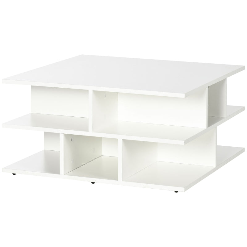 HOMCOM Mesa de Centro Quadrada Moderna com Múltiplas Prateleiras de Armazenamento para Escritório Estúdio 70x70x36,5cm Branco