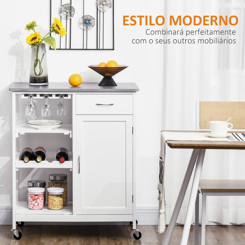 HOMCOM Carrinho de Cozinha com Rodas 1 Gaveta Prateleiras Suporte76x48x88cm Branco e Cinza