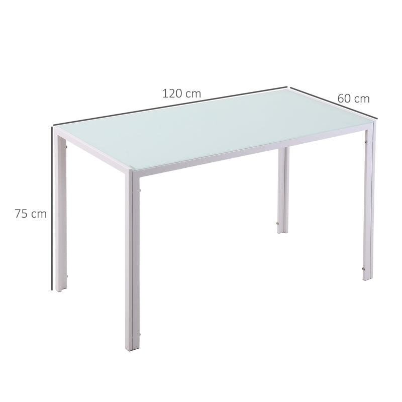 HOMCOM Mesa Sala de Jantar de Cristal Mesa Retangular para 4-6 pessoas 120x60x75cm Branco