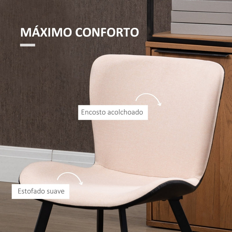 HOMCOM Conjunto de 2 Cadeiras de Sala de Jantar Estofadas em PU e Pés de Aço Carga Máxima 150kg 47,5x58x79,5cm Rosa Claro