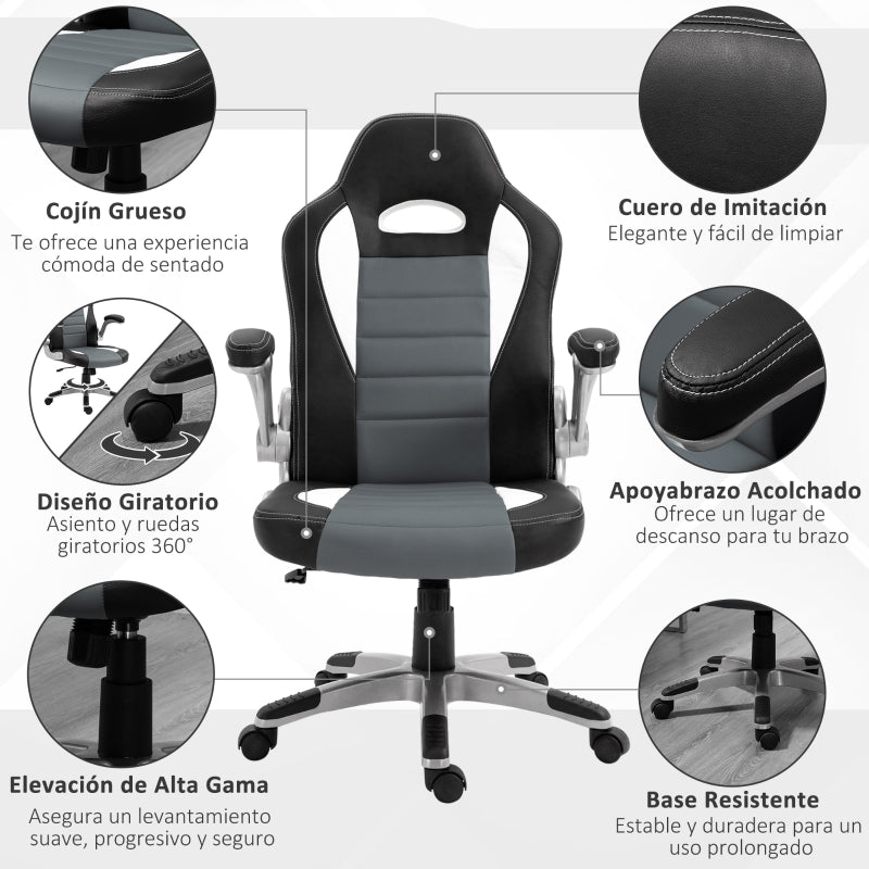 HOMCOM Cadeira de Escritório ergonómica Altura ajustável Com 5 rodas 65x69x(112-122) cm Preto e cinza