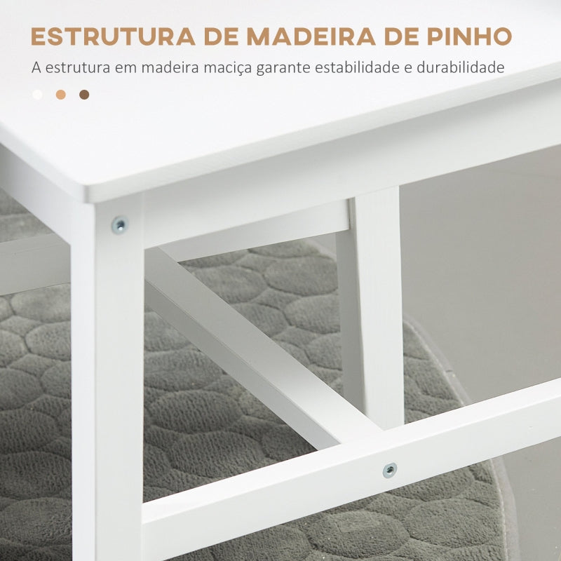 HOMCOM Conjunto de 2 Cadeiras de Sala de Jantar com Encosto de Ripas Estrutura de Madeira de Pinho 41x46,5x85,5 cm Branco