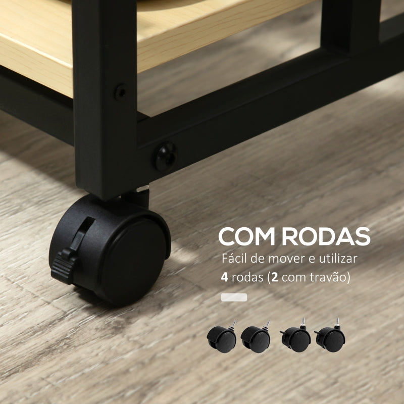 HOMCOM Mesa Auxiliar com Rodas Mesa Lateral em Forma de C para Sofá Cama com 2 Prateleiras e Freios Estilo Moderno 60x34,5x64,5cm Madeira