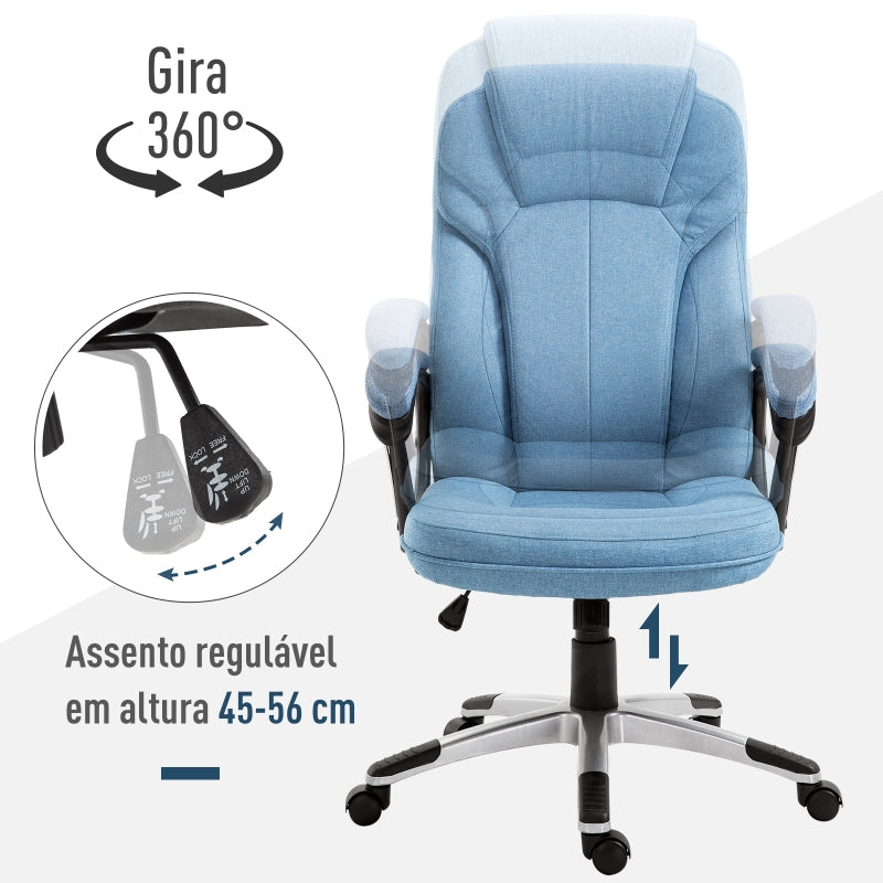 Vinsetto Cadeira de Escritório Giratória Cadeira de Escritório Ergonômica com Altura Ajustável Apoio para os Braços e Encosto Acolchoado de Linho Sintético 66x75x110-120cm Azul Claro