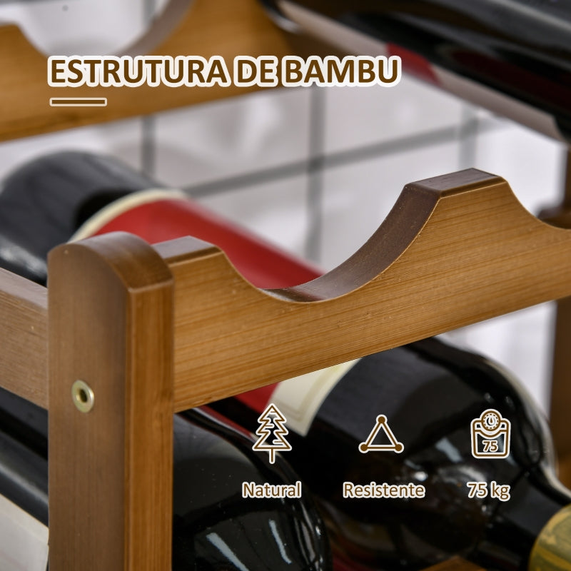 HOMCOM Suporte para 16 Garrafas de Bambu Prateleira para Garrafas de Vinho de 4 Níveis 43x23,5x38cm Marrom