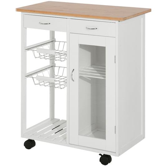 HOMCOM Carrinho de Cozinha de madeira com porta de vidro 70x37x85 cm