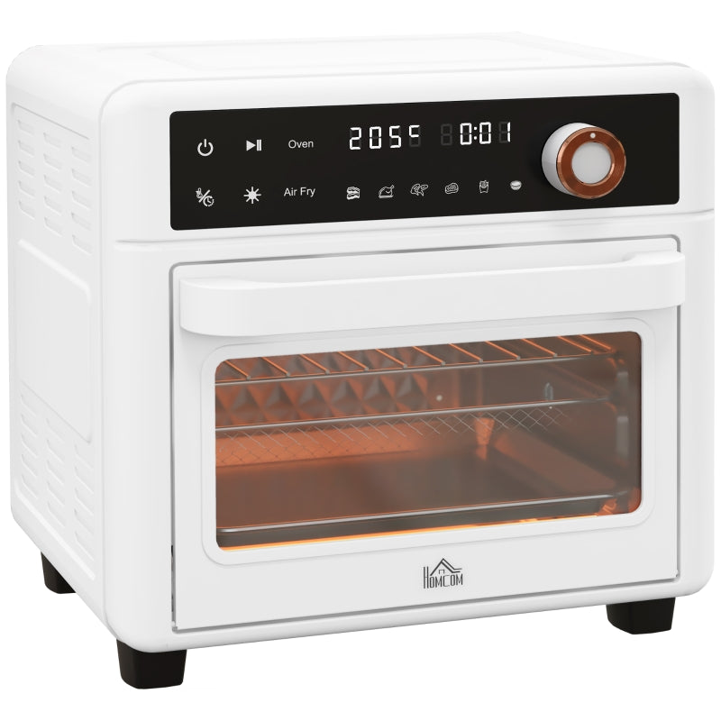 HOMCOM Mini Forno Elétrico Multifuncional de 13L 1200W com 12 Modos Temporizador e Temperatura Ajustável 33,5x32x32,5 cm Branco