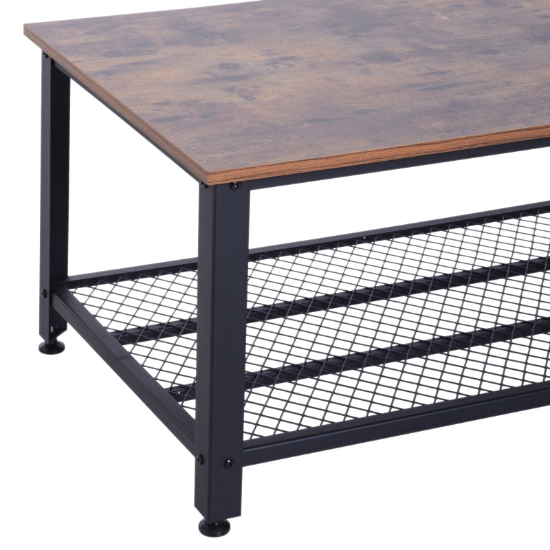 HOMCOM Mesa de Centro com Prateleira Mesa Auxiliar Multifuncional Estilo Industrial para Sala de Estar Dormitório Metal e Madeira 106x60x45cm Madeira e Preto