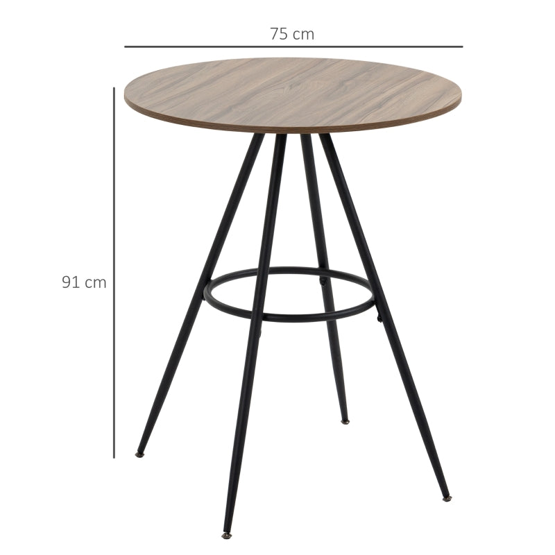 HOMCOM Mesa de Bar Redonda Mesa Alta de Bar com Bancada de Melamina e Pés de Aço Ø75x91 cm Marrom e Preto