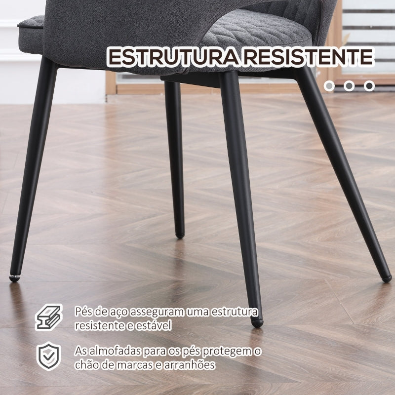 HOMCOM Conjunto de 2 Cadeiras de Sala de Jantar Estofada em Tecido com Encosto Alto e Pés de Aço 55x55x81cm Cinza