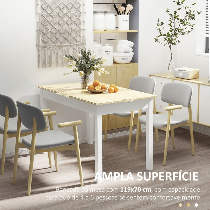 HOMCOM Mesa de Sala de Jantar de Madeira Retangular para 4-6 Pessoas 119x70x76 cm Carvalho e Branco