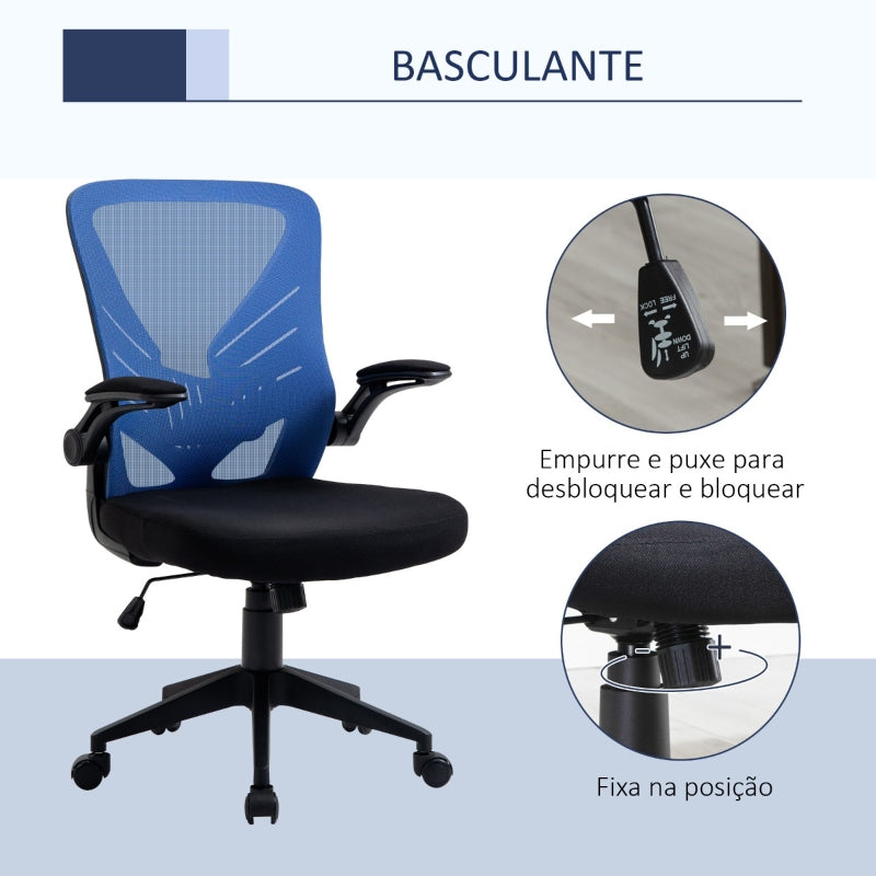 Vinsetto Cadeira de Escritório Ergonômica Giratória com Altura Ajustável Apoio para os Braços e Suporte Lombar Transpirável 62x59x99-107cm Azul e Preto