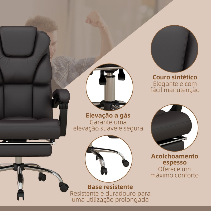 Vinsetto Cadeira de Escritório com 6 Pontos de Massagem Reclinável de PU com Controlo Remoto e Altura Ajustável 63x57x118-126 cm