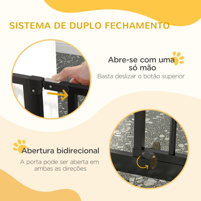 PawHut Barreira de Segurança para Cães com 3 Extensões Montagem a Pressão Duplo Bloqueio 75-145x76 cm Preto