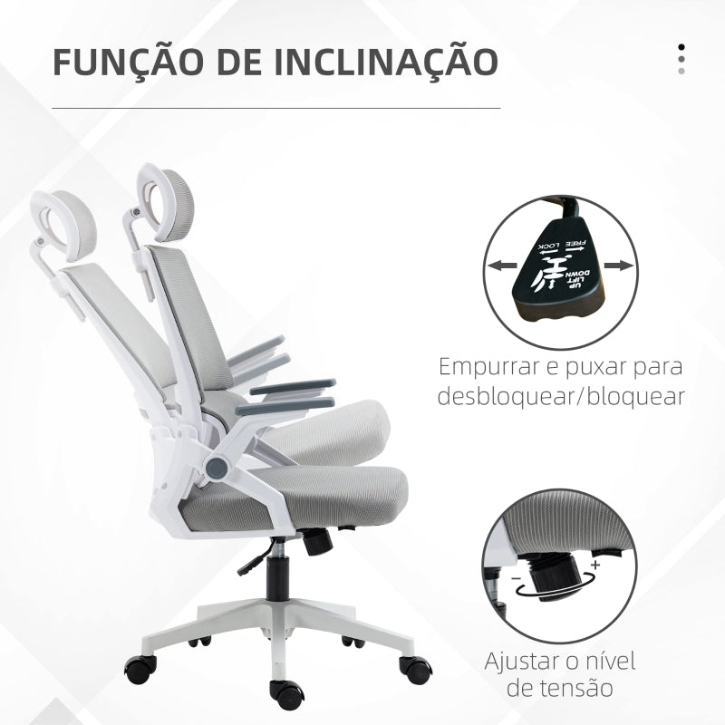 Vinsetto Cadeira de Escritório de Malha Cadeira de Escritório Giratória com Altura e Apoio para a Cabeça Ajustáveis 58x61x102-119 cm Cinza