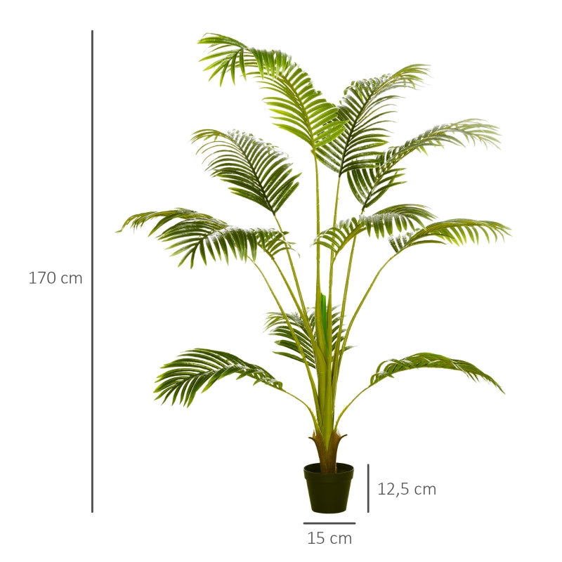 HOMCOM Palmeira Areca Artificial 170cm Planta Artificial com 11 Folhas Realistas e Vaso de Plástico Ø15x170 cm Verde