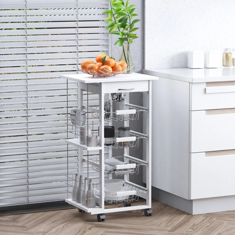 HOMCOM Carrinho de cozinha de 5 níveis com gaveta Cestas Rodas 47x37x83 Branco