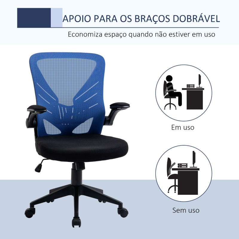 Vinsetto Cadeira de Escritório Ergonômica Giratória com Altura Ajustável Apoio para os Braços e Suporte Lombar Transpirável 62x59x99-107cm Azul e Preto