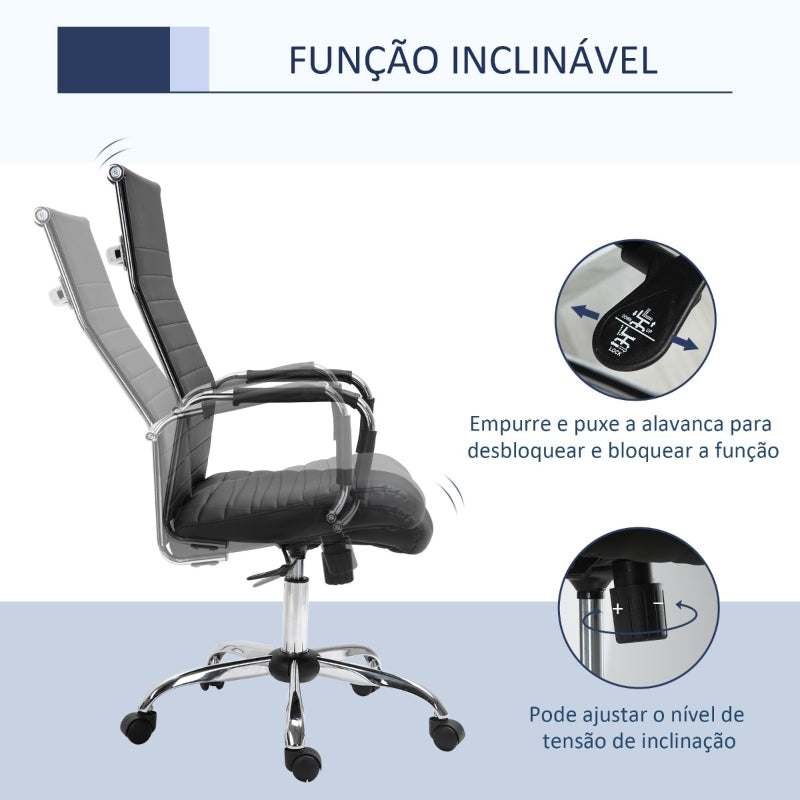 Vinsetto Cadeira de Escritório Ergonômica Giratoria 360° Inclinável com Altura Ajustável Rodas Apoio de Braços 54x62x104-114 cm Preto