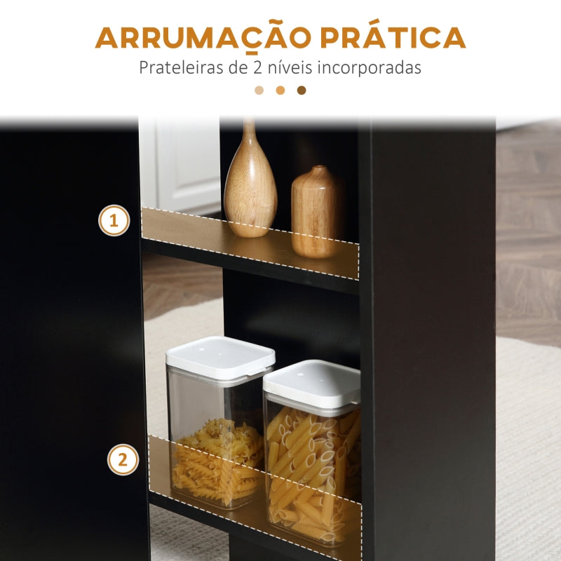 HOMCOM Mesa de Cozinha Dobrável com 2 Prateleiras de Armazenamento e Laterais Dobráveis 75x140x74 cm Preto