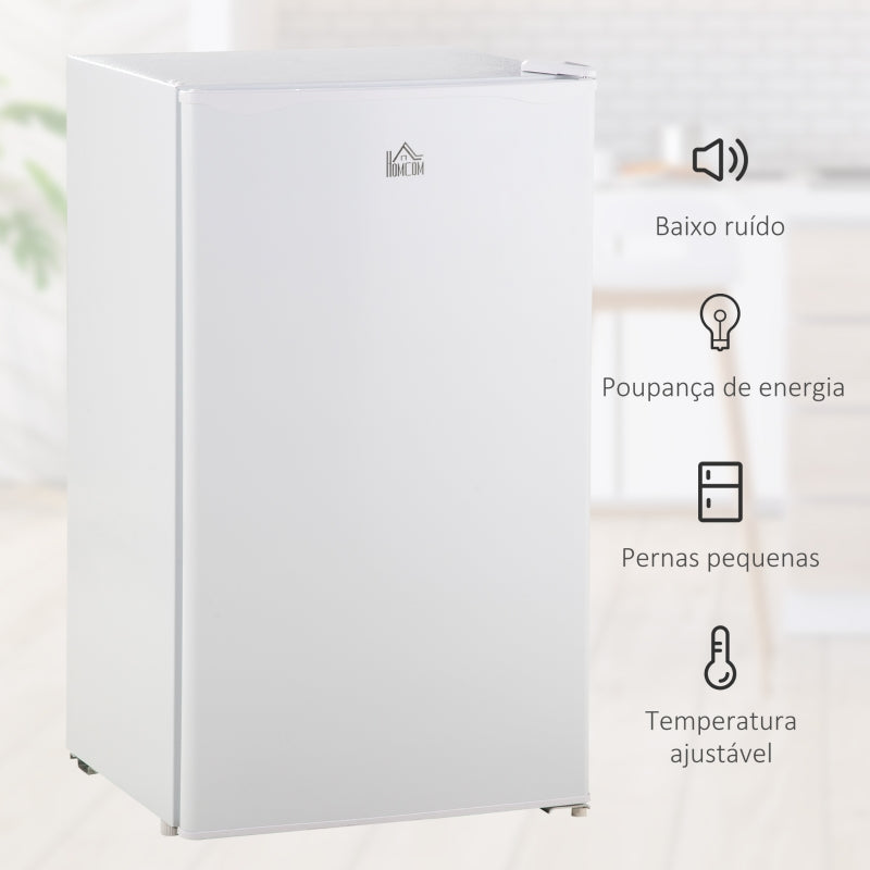 HOMCOM Mini Frigorífico 91L de Capacidade Frigorífico Elétrico Pequeno com Prateleira Ajustável Compartimento Congelador e Porta Reversível Silencioso 41dB 47,5x44,2x84cm Branco