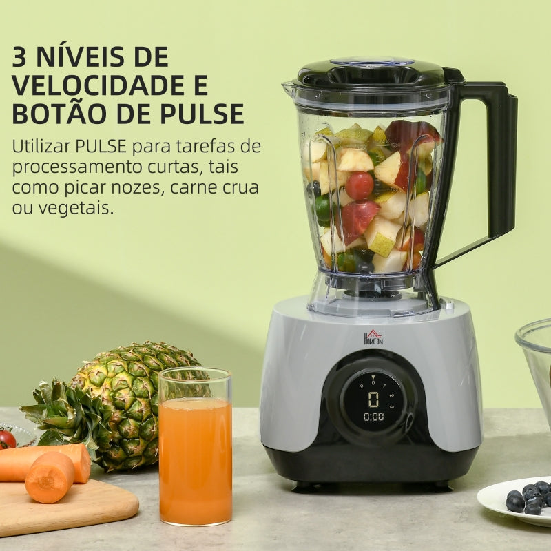 HOMCOM Processador de Alimentos 650W Taça 1L Copo 1,25L Processador de Alimentos com Ecrã LED 23,5x21x17,5cm Prata