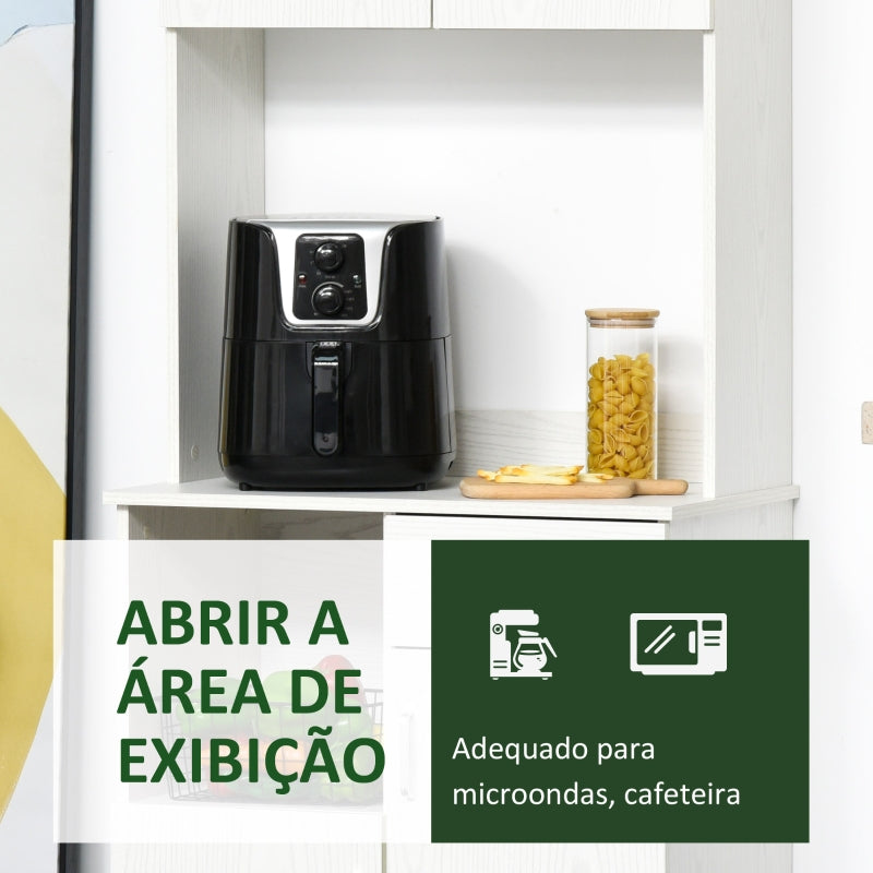 HOMCOM Armário Auxiliar de Cozinha com 3 Portas de armário Prateleira Ajustável Gaveta e estante Aberta 71x41x178 cm Branco