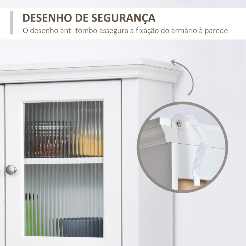 HOMCOM Armário de Cozinha Moderno com 1 Gaveta 4 Portas e Prateleiras Ajustáveis Armário Alto de Cozinha 79x40x180 cm Branco