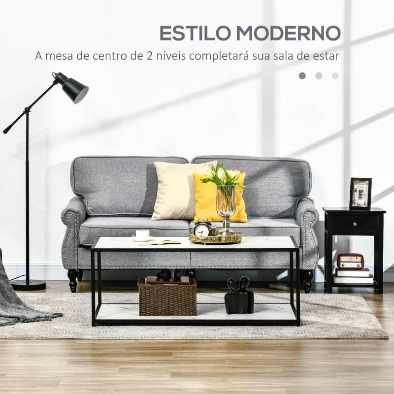 HOMCOM Mesa de Centro com Bancada de Imitação a Mármore e Estrutura de Aço 120x60x46cm Branco e Preto