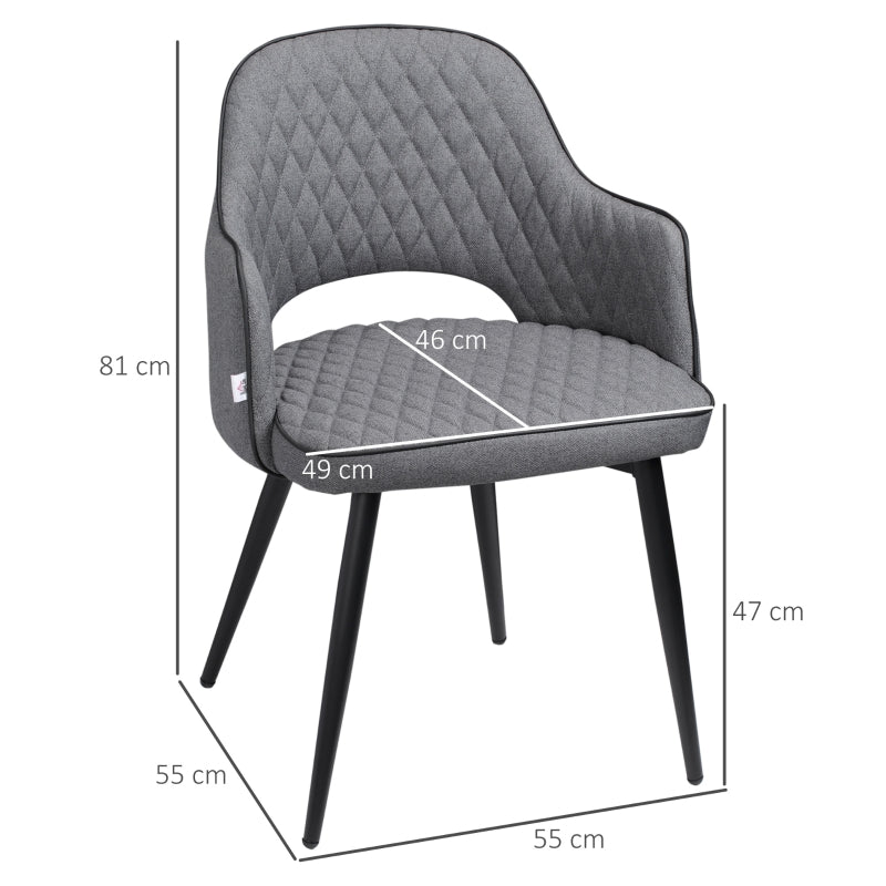 HOMCOM Conjunto de 2 Cadeiras de Sala de Jantar Estofada em Tecido com Encosto Alto e Pés de Aço 55x55x81cm Cinza