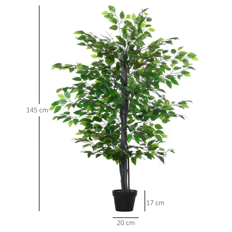 Outsunny Ficus artificiais com 145 cm de altura 756 folhas com vaso para decoração interior e exterior verde