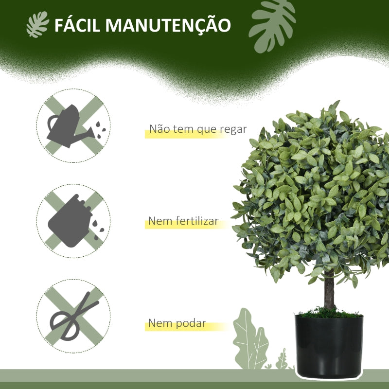 HOMCOM Conjunto de 2 Árvores de Chá Artificial 55 cm Planta Artificial com 343 Folhas Musgo e Vaso Planta Artificial Decorativa Verde